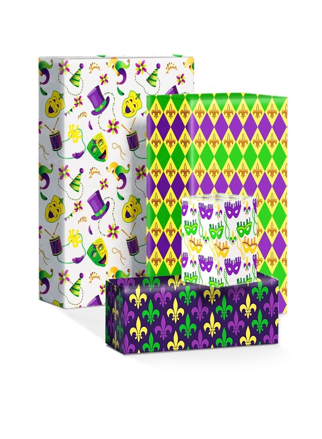 DodelyGz 12Pcs Mardi Gras Premium Kraft Gift Wrap Paper,New Orleans Carnival Pattern Wrapping Paper for Mardi Gras DIY Gift Packing Birthday Party Favor, 20 x 27 Inch - Image 5